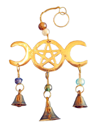 Carillon à vent Triple Lune avec Pentagramme et cloches en laiton