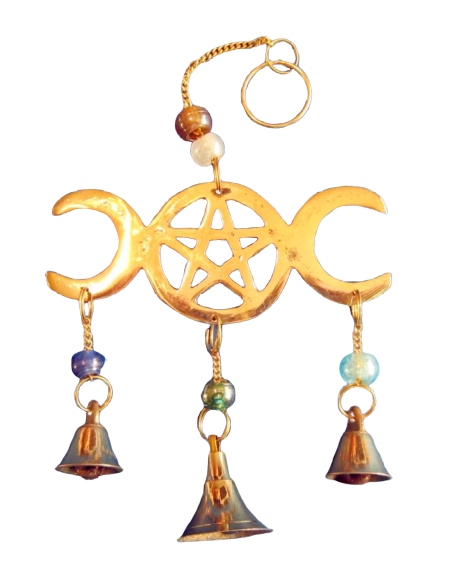 Carillon à vent Triple Lune avec Pentagramme et cloches en laiton
