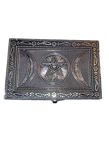Coffret Wicca Pentragramme et Triple Lune en métal 15 cm