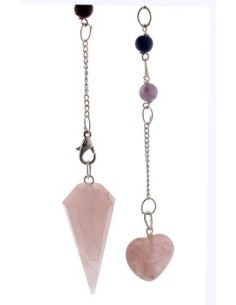 Pendule à facettes Quartz rose avec coeur & 7 chakras Premium - Lo Scarabeo