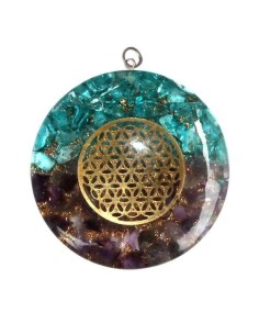 Pendentif Orgonite Améthyste, Topaze & fleur de Vie 4cm