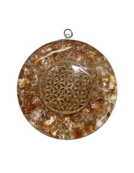 Pendentif Orgonite Citrine, Quartz & fleur de Vie 4cm