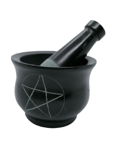 Mortier noir avec pentagramme avec pilon