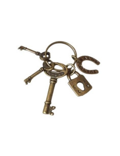 Porte-clés 3 Clés Ouvre-Chemins avec Cadenas et Fer à Cheval – Santé, Amour, Argent et Chance