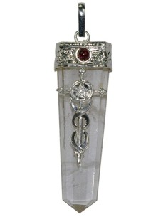 Pendentif pointe Cristal de roche pentacle et croix
