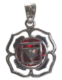 Médaille Chakra Muladhara Argent 925 avec Grenat - 2 cm
