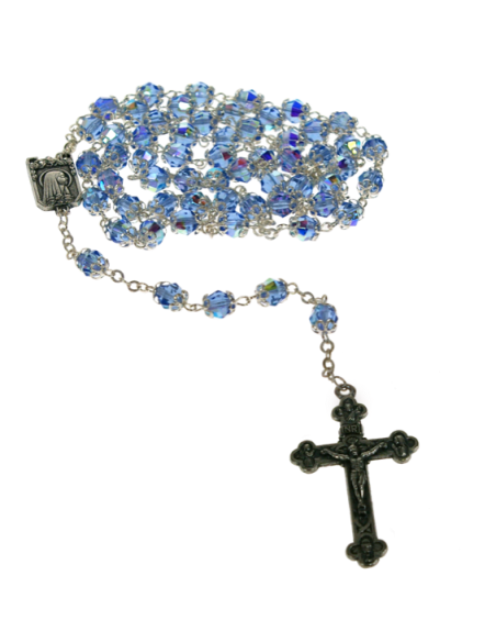 Chapelet cristal bleu et métal