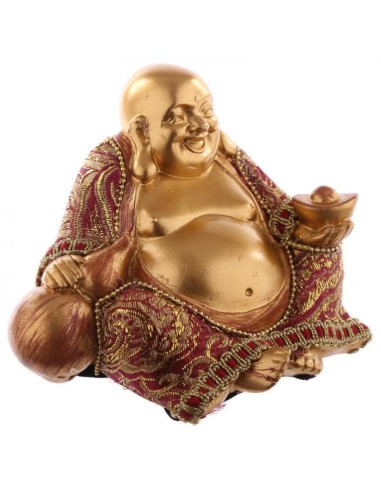 Bouddha Chinois assis - Effet rouge et doré - Petit