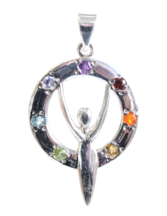 Pendentif Argent Déesse et Pierres des Chakras