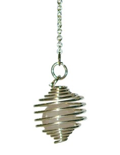 Pendule spirale argentée boule quartz rose